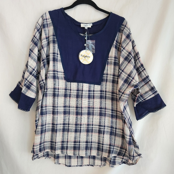 Hayden Los Angeles Navy and White Plaid Womens Top Size S/M & M/L Available NWT - Picture 1 of 5
